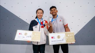 Lijuan Deng y Rahmad Adi Mulyono, ganadores del clasificatorio preolímpico asiático de Jarakarta 2023 (Foto: Lena Drapella/IFSC).
