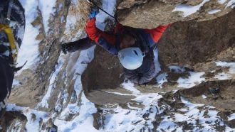 Alain en el L3 de Crisálida, pico Royo.