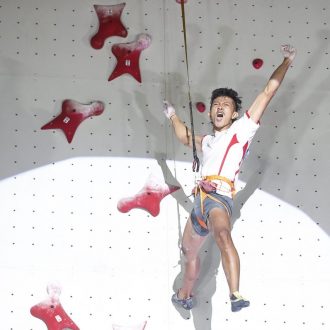 Raharjati Nursamsa en la Copa del Mundo de Velocidad de Jakarta 2023 (Foto: Dimitris Tosidis/IFSC).